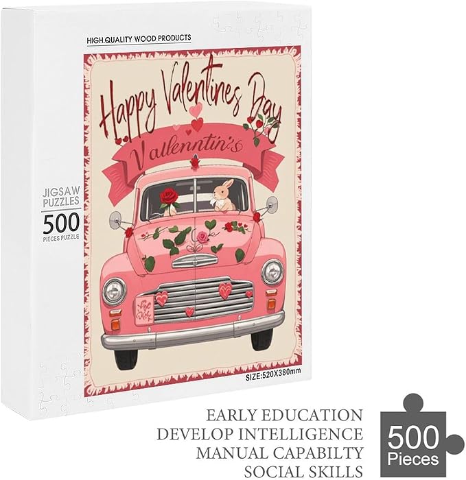 Jigsaw Puzzles for Adults 500 Piece - Happy Valentine's Day Wooden Puzzle，Unique Gifts for Wall Art ，Family Puzzles，Educational Games，Challenge Puzzles Puzzle Games