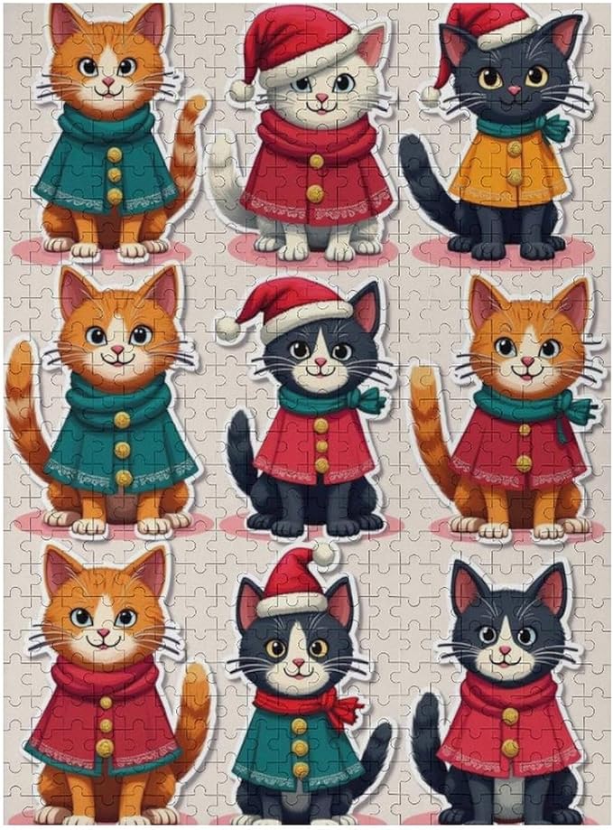 Wooden Puzzle 500 Pieces Adult - Christmas Cat Puzzle Christmas Puzzles, Holiday Puzzles, Family Toys, Party Games, Jigsaw Puzzle Challenge and Funny