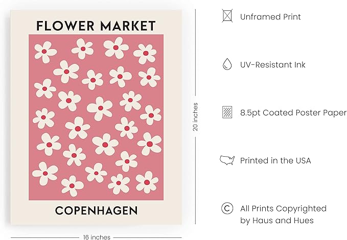 HAUS AND HUES Flower Market Poster, Floral Prints Wall Art, Danish Pastel Poster, Flowers Wall Print, Flowery Wall Art (16"x20" Unframed)