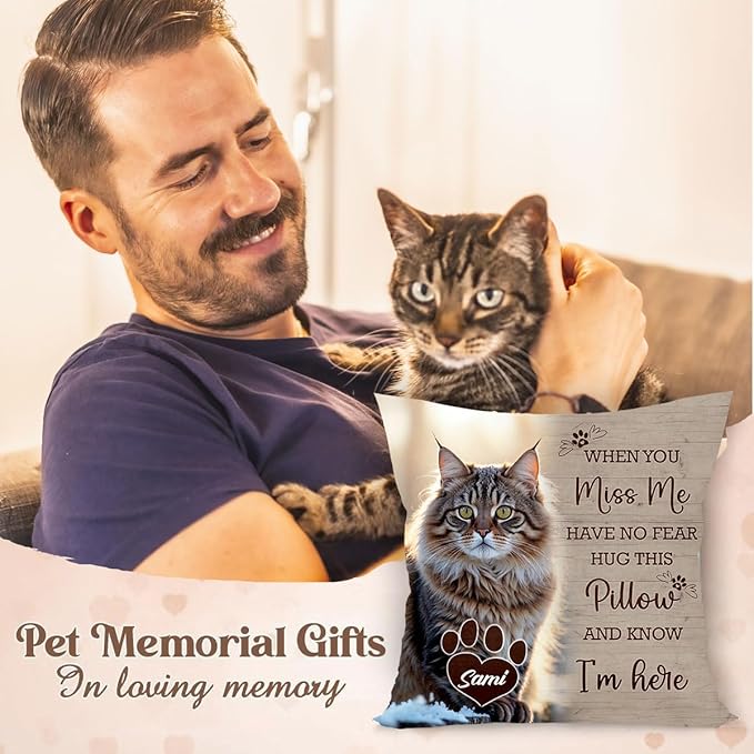 Custom Pet Memorial Throw Pillow (Insert Included), Cat Memorial Pillow, Cat Memorial Gifts for Loss of Cat, Loss of Cat Sympathy Gift, Pet Loss Sympathy Gift, Cat Remembrance Gifts
