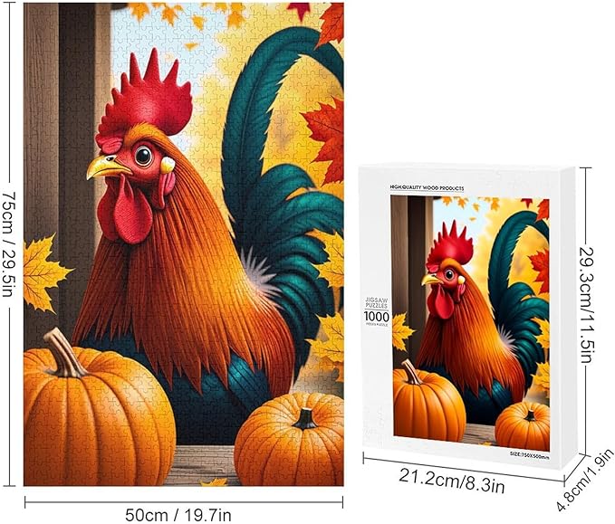 Jigsaw Puzzles for Adults 1000 Piece - Thanksgiving Fall Pumpkins and Cocks Wooden Puzzle，Unique Gifts for Wall Art ，Family Puzzles，Educational Games，Challenge Puzzles Puzzle Games
