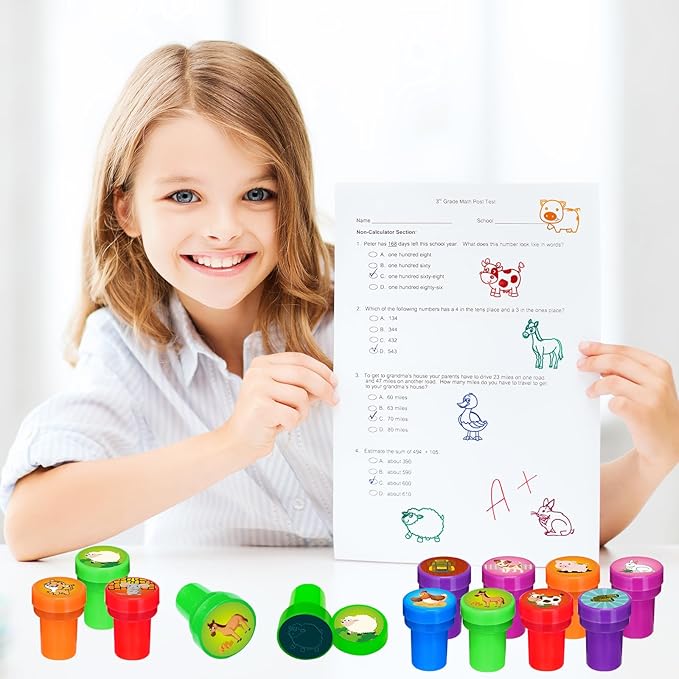 Cinrobiye 24 Pcs Farm Animal Stampers, Barnyard Tractor Farmhouse Party Supplies Favors, Classroom Rewards, Carnival Prizes, Goodie Bag Pinata Fillers for Fiesta Rodeo Cow Birthday Party