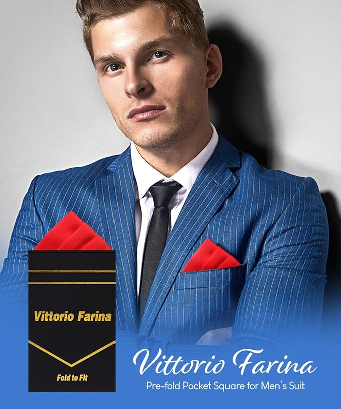 Premium Pre-Folded Four-Point Suit Pocket Square for Men with Sewn Pocket Fold