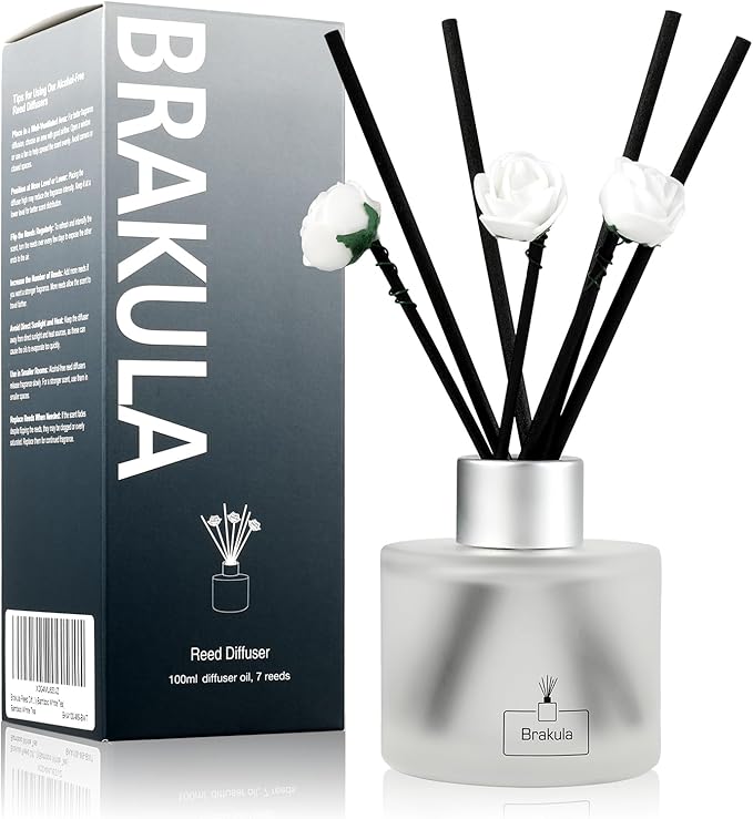 Brakula Reed Diffuser Set,Sandalwood Rose， Reed diffusers for Home， Home Fragrance Diffuser with 7 Reed Sticks for Room/Bathroom Decor 3.38 fl oz (100 ml) (Sandalwood Rose)