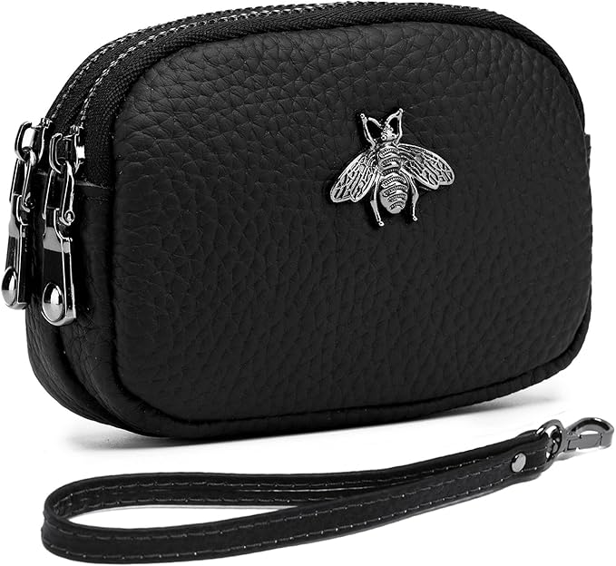 imeetu Women Leather Coin Purse, Small 2 Zippered Change Pouch Wallet