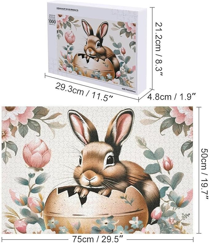 Wooden Puzzle - Easter Bunny Eggs Cute Rabbit Jigsaw Puzzles，Wooden Puzzles for Adults 1000 Pieces Challenge Puzzles，Educational Games，Family Puzzles，Unique Gifts for Wall Art
