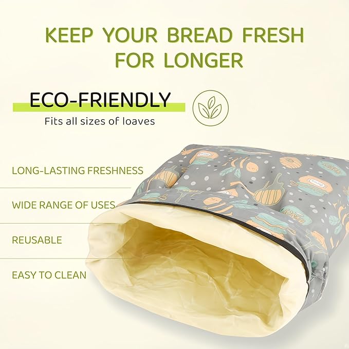2 Pack XL Beeswax Bread Bags with Zipper Seal – Reusable Cotton Linen Waxed Bread Bags for Homemade Bread, Sourdough Storage, Eco-Friendly Bees Wax Bag Alternative to Plastic (2Pack)
