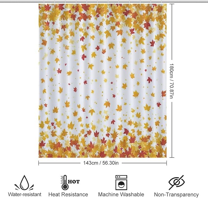 Fall Falling Maple Leaves Shower Curtain Waterproof Washable Fabric Bathroom Shower Curtains for Bathroom Decorations Home Indoor Decor 56x72Inch