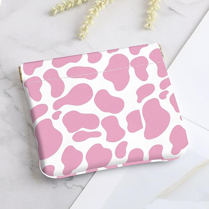 2Pcs PU Leather Small Squeeze Coin Purse Pouch Mini coin Bag Unique And Cute Wallet Cosmetic Bags Change Bag For Women Girls Men Black and pink pattern