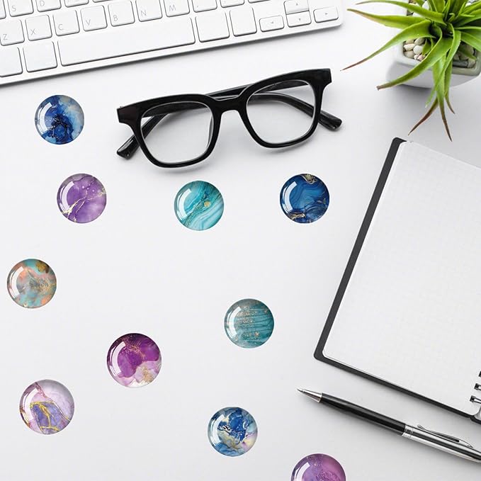 Strong Glass Refrigerator Stickers,12Pcs Magnets for Fridge,Funny Fridge Magnet Shape,Cute Small Tiny Magnet for Kitchen Whiteboard Door Decorative (Marble Refrigerator Stickers 03)