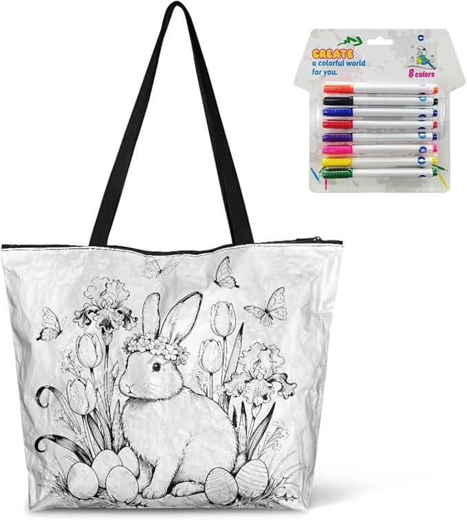 Cartoon Animal Printed DIY Coloring Tote Bag Waterproof Paper Handbags for Women Large Travel Shoulder Bags Purses
