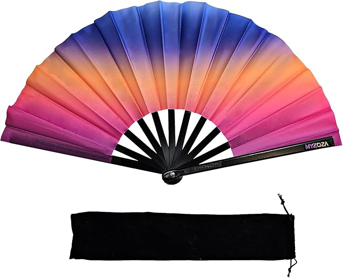 Set of Two Large Hand Foldable Fan Clack Popping Rave Festival Line Dancing Boots on the Ground New Years Mardi Gras(Ombre & Black)