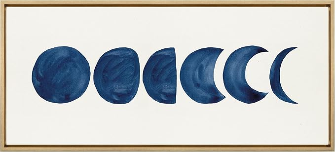 Kate and Laurel Sylvie Linear Moon Phases Framed Canvas Wall Art by Teju Reval of SnazzyHues; 18x40 Gold; Decorative Moon Art for Wall