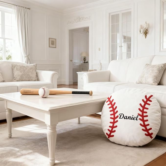 Personalized Name Baseball Pillow Custom Name Baseball Pillow for Boys Girls Customized for Baseball Fans Kids Birthday Sports Room Decore Game Day Sofa Cushion