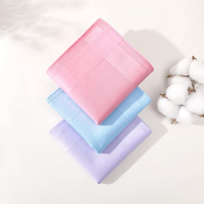 HOULIFE 100% Cotton Unisex Handkerchiefs, Solid Stripe Handkerchiefs for Men & Women Soft Cotton Hankies 15.7x15.7 ”