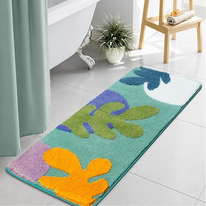 Uphome Bathroom Runner Rug Colorful Abstract Coral Long Bath Mat Non Slip Water Absorbent Boho Bath Rug Soft Microfiber Machine Washable Floor Mats for Tub Bathroom Indoor Doormat,18"x47"