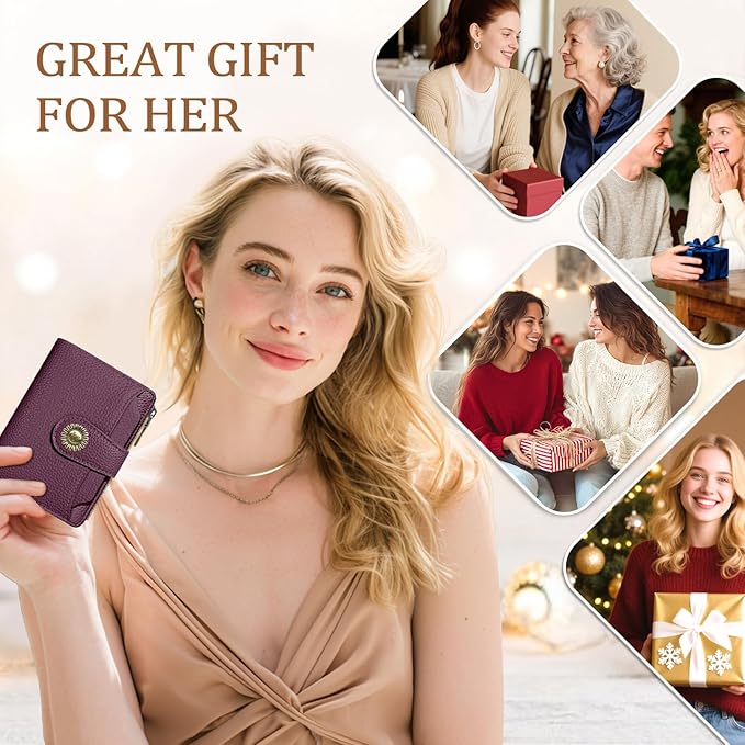 Small Wallet Women RFID Blocking Bifold, Credit Card Holder, Zipper Coin Pocket, PU Leather, Compact Travel, 4 ID Window, 14 Card Slots, Cash Purse, Ladies Woman Female Girls