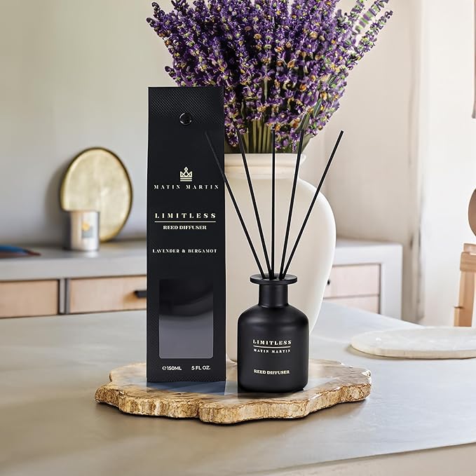 Matin Martin Limitless Reed Diffuser 5 oz - Luxury Aromatherapy with Lavender & Bergamot - Home Decor Gift for Bedroom, Office, Living Room, Bathroom - Long Lasting Scent with Premium Fragrance Sticks