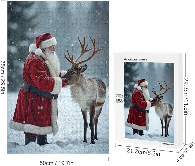 Puzzles for Adults 1000 Pieces Wooden Jigsaw Puzzle - Santa Claus and Reindeer Christmas Series Theme Puzzle，Party Games，Family Toys，Educational Puzzles，Stress Relief Wooden Puzzle，Home Decoration