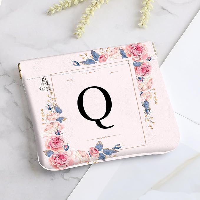 2Pcs Initial Letter PU Leather Small Squeeze Coin Purse Pouch Mini coin Bag Unique And Cute Wallet Cosmetic Bags For Women Girls Men Change Bag Letter Q