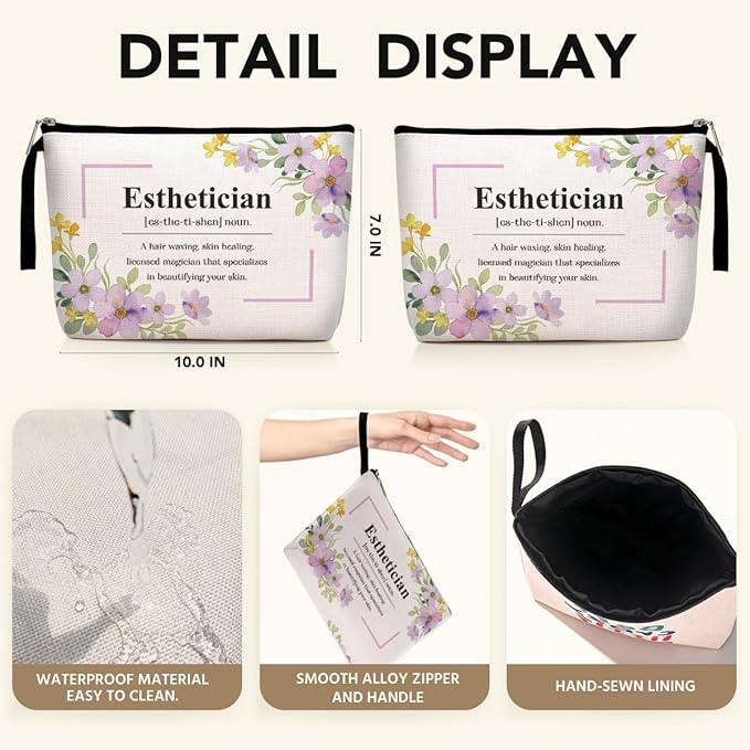 Funny Esthetician Definition Makeup Bag Appreciation Gifts Cosmetic Bag for Women Beautician Salon Stylist Coworker Zipper Pouch Bag Travel Bag for Retirement Birthday Christmas Thanksgiving