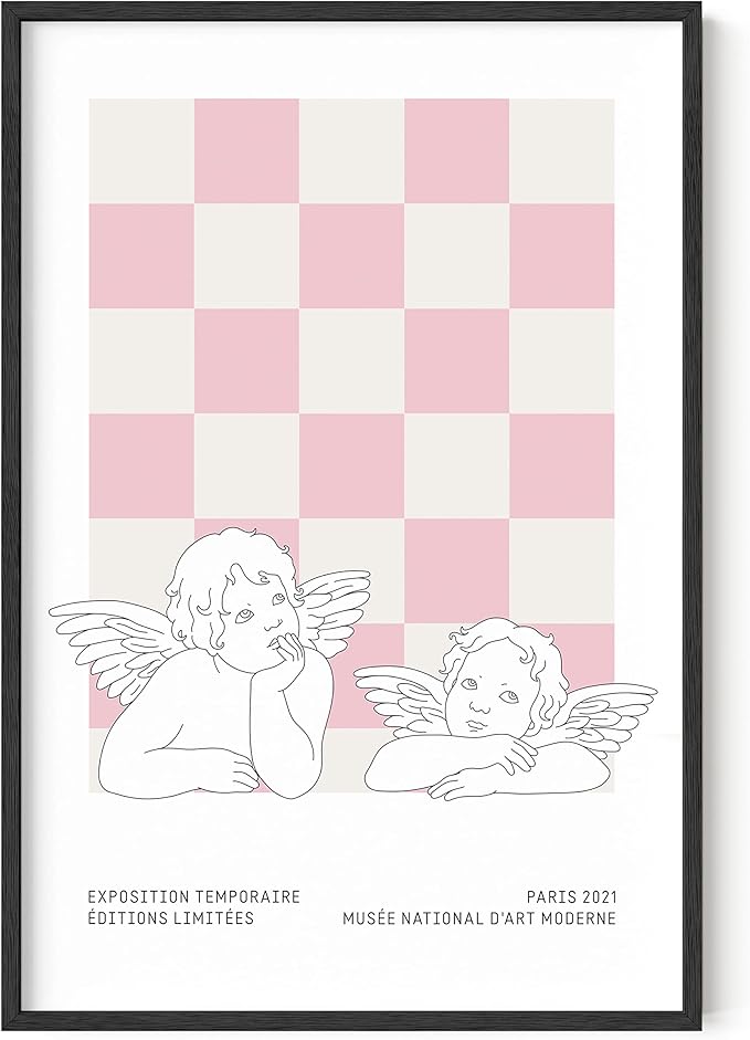 HAUS AND HUES Pink Wall Art, Danish Pastel Posters, Aesthetic Room Decor, Cool Trendy Prints (Black Frame, 24x36)