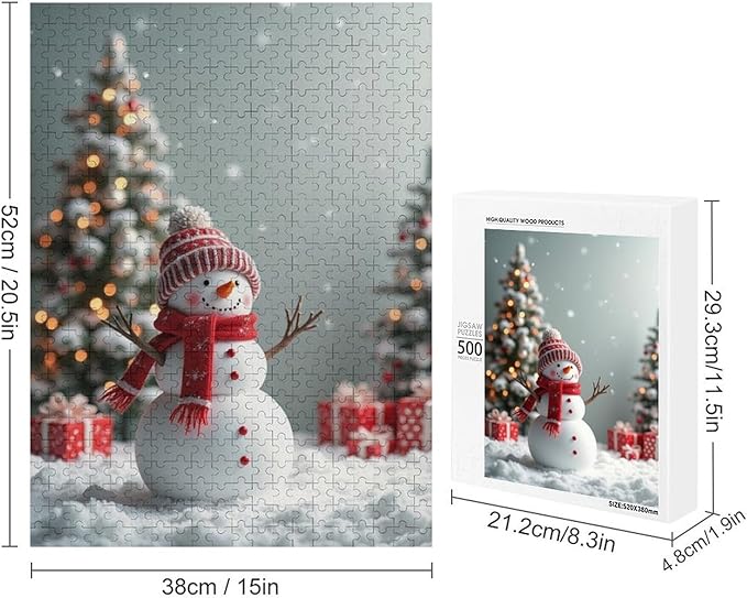 Wooden Puzzles for Adults 500 Pieces, Christmas Winter Snowman, Each Piece is Unique and Perfectly Put Together, are Special Home Decorations, Fun Puzzles, Party Games, Family Toys