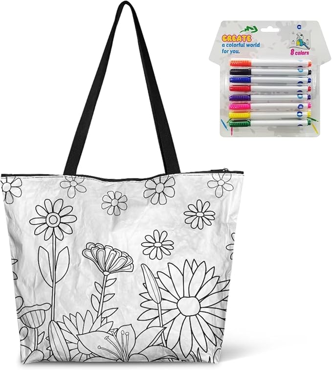 Cartoon Animal Printed DIY Coloring Tote Bag Waterproof Paper Handbags for Women Large Travel Shoulder Bags Purses