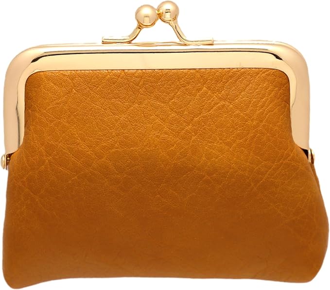 Coin Purse Vintage Bag Lock Wallet Buckle Kiss Lock change purse change holder wallet coin Leather coin wallet(B Yellow)