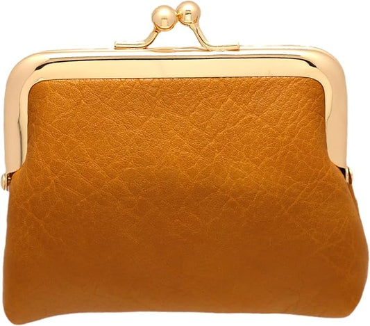 Coin Purse Vintage Bag Lock Wallet Buckle Kiss Lock change purse change holder wallet coin Leather coin wallet(B Yellow)