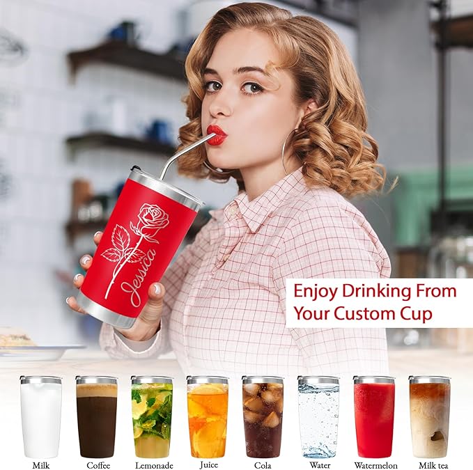 Made in USA - Personalized Tumbler with Engraved Name - Custom Coffee Mug Cup 20 Oz with Lid - Customized Employee Appreciation Gifts - Christmas Gifts for Men Women - Customized By Enterprise