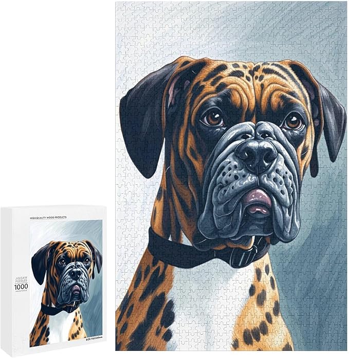 Boxer Dog Portrait Animal Wooden Puzzle 1000 Pieces Jigsaw Puzzles for Adults Puzzle Educational Toys Challenging Fun Games Gifts for Elders Kids Family and Friends