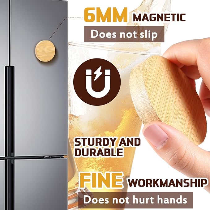 Vesici 70 Pcs Magnetic Bottle Opener 2.5in DIY Bamboo Round Shape Beer Openers Wooden Fridge Magnet Refrigerator Sticker Gift for Beer Lover Wedding Guest Kitchens Bars Parties