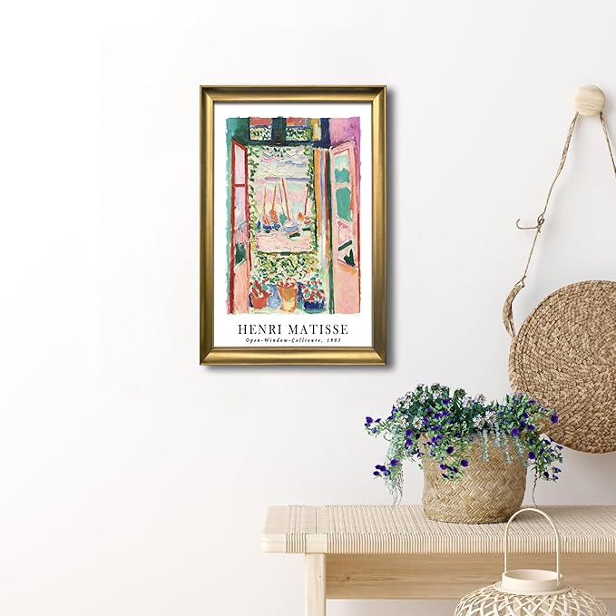 Wieco Art Framed Wall Art Open Window Collioure 1905 by Henri Mattise Abstract Colorful Art Matisse Posters Canvas Prints for Wall and Home Office Decorations Bronze Gold Frame