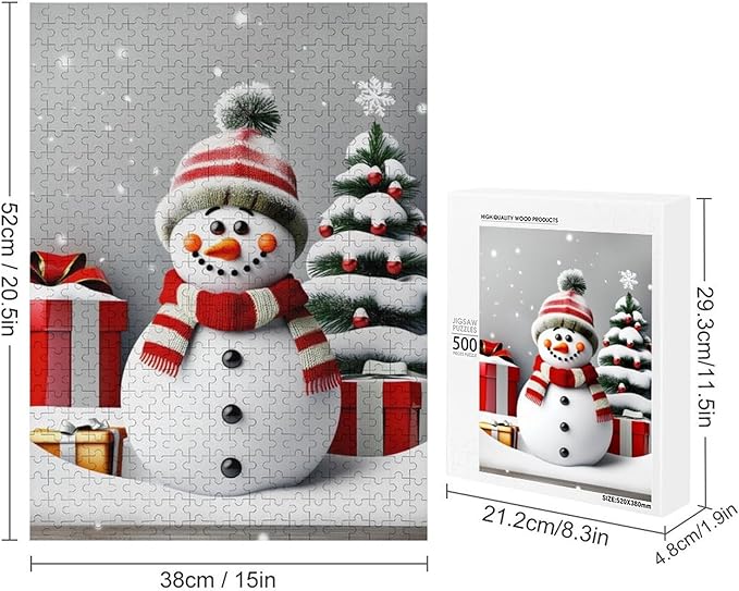 Wooden Puzzles for Adults 500 Pieces, Christmas Winter Snowman, Each Piece is Unique and Perfectly Put Together, are Special Home Decorations, Fun Puzzles, Party Games, Family Toys
