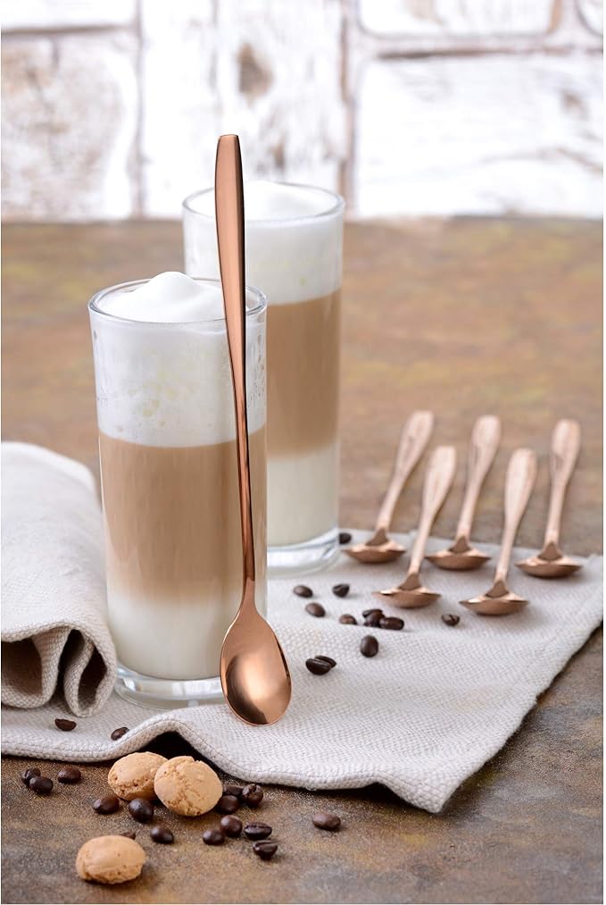 GRÄWE Macchiato Stainless Steel Ice Cream Scoop, Long Spoon Ideal for Coffee, Desserts and Ice Tea, Dishwasher Safe, Red Gold
