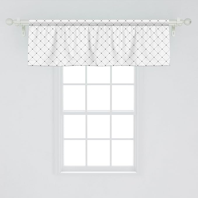 Ambesonne Fleur De Lis Window Valance, Monochrome Style Damask Pattern with Vintage Geometric Diamond Lines, Curtain Valance for Kitchen Bedroom Decor with Rod Pocket, 54" X 18", White and Black
