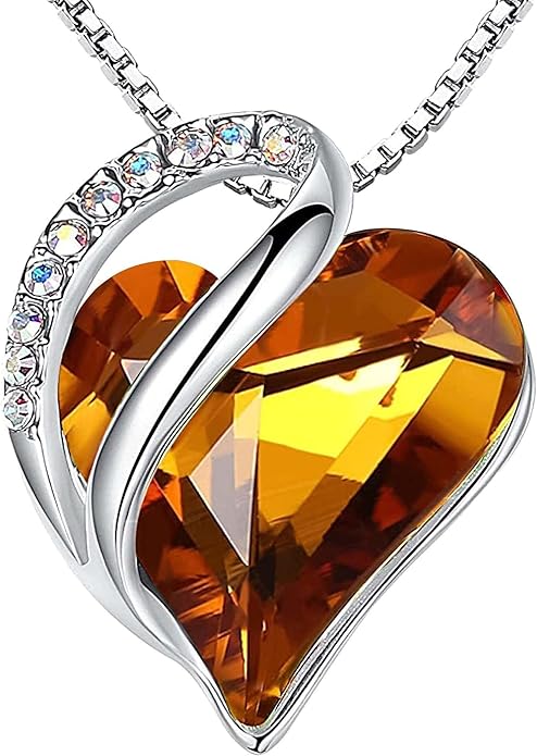 Leafael Valentine's Day Gift Necklaces for Women, Infinity Love Birthstone Heart Crystal Pendant, Birthday Anniversary Jewelry for Wife, Mom, and Her, Silver Plated, 18" + 2" Adjustable Chain