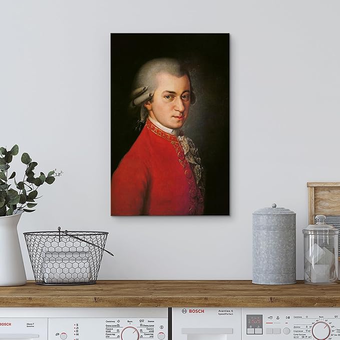 wall26 Canvas Print Wall Art Portrait of Wolfgang Amadeus Mozart People Pop Culture Historical Realism Famous Closeup Colorful Multicolor Classical for Living Room, Bedroom, Office - 24"x36"