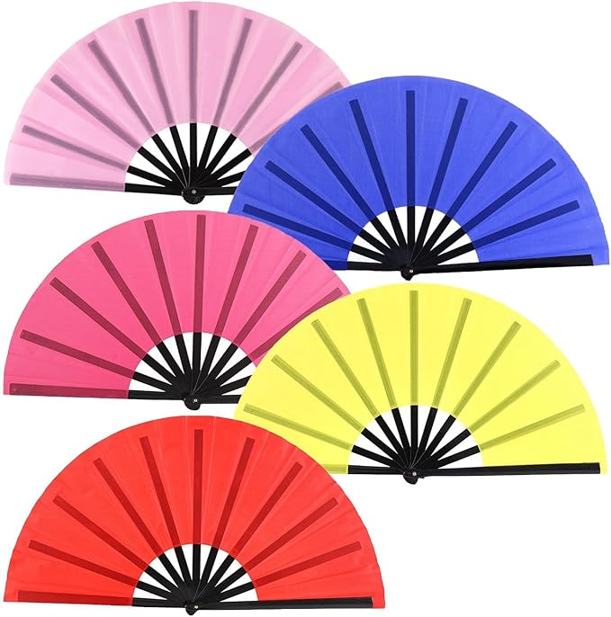 Huralona 5 Pack Large Folding Hand Clap Fan Fabric Rave Popping Fans Chinese Kung Fu Tai Chi Hand Fan Festival Dance Gift Performance Decorations (10 Pack-Colorful)