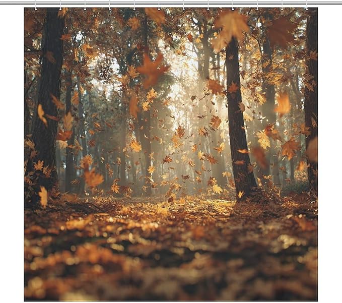 Fall Tree Shower Curtain Autumn Maple Tree Yellow Orange Leaves Brown Branch Waterproof Washable Fabric Bathroom Shower Curtains for Bathroom Decorations Home Indoor Decor 72x72Inch