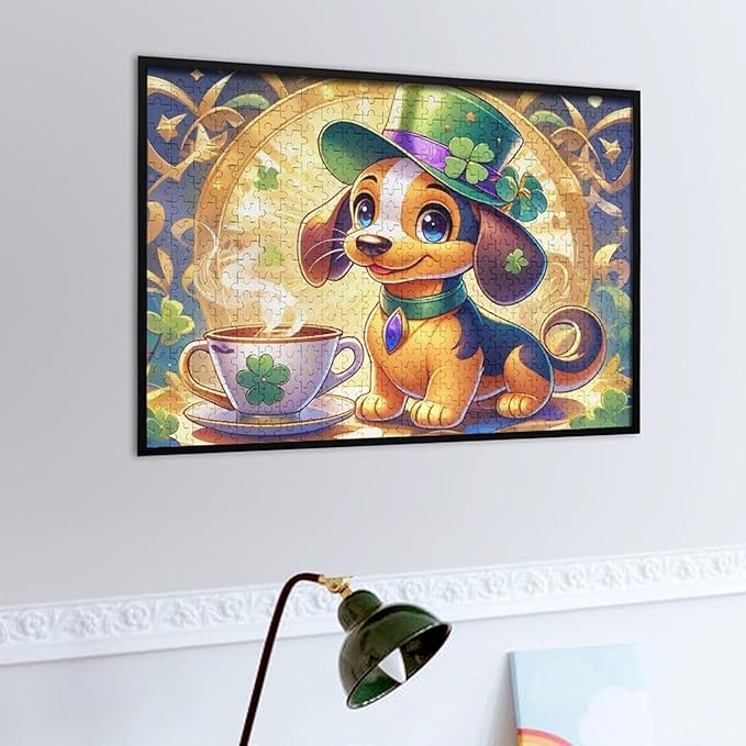 Wooden Puzzle - St. Patrick's Day Dachshund Wooden Puzzles for Adults 500 Pieces Challenge Puzzles，Educational Games，Family Puzzles，Unique Gifts for Wall Art ，Funny Puzzles