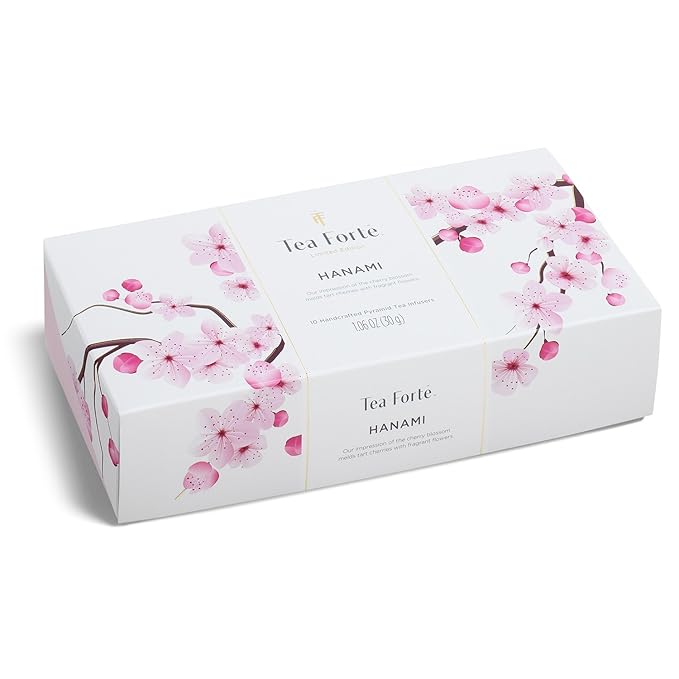 Tea Forte Premium Petite Presentation Box Gift Set Sampler, 10 Count, 2 of Each Blend Individually Wrapped Handcrafted Pyramid Infuser Bags, Cherry Blossom