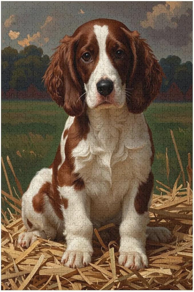 Wooden Puzzle 1000 Pieces - English Springer Spaniel Puppy Dog Puppy Dogs Puppies Jigsaw Puzzles， Exquisite Art Design，for Puzzles Challengers and Enthusiasts，Puzzle Games for Children and Adults