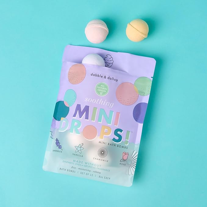 Dabble & Dollop Soothing Mini Bath Bombs & Vanilla Shampoo, Body Wash and Bubble Bath for Kids - All Natural, Resealable Pouch, Foaming Whip, Vegan, Gluten-Free, Cruelty-Free (Pack of 2)