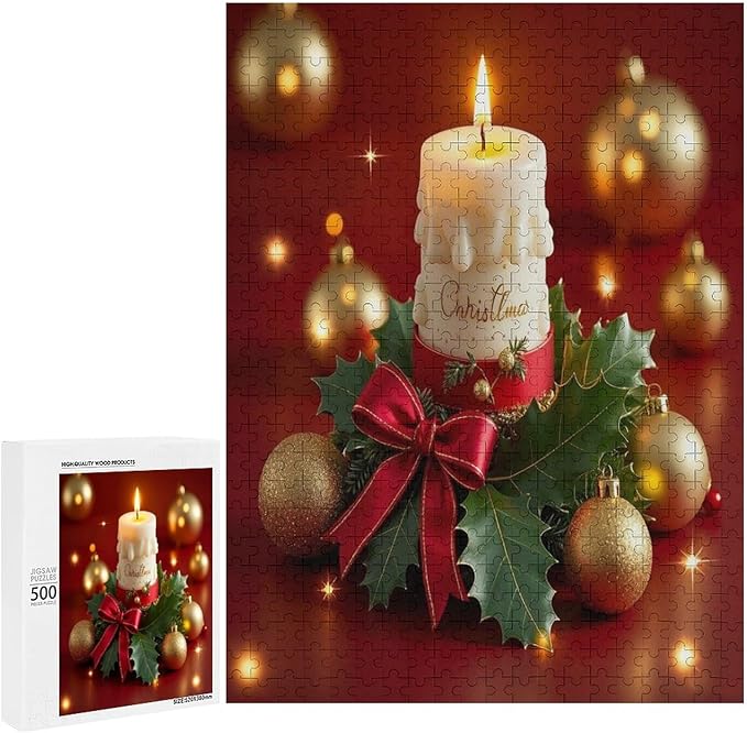 Jigsaw Puzzles for Adults 500 Piece - Christmas Atmosphere Candle Light，Merry Christmas Themed Wooden Puzzles，Stress Relief Games，Puzzle Games Challenge Puzzles，Educational Games