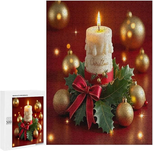 Jigsaw Puzzles for Adults 500 Piece - Christmas Atmosphere Candle Light，Merry Christmas Themed Wooden Puzzles，Stress Relief Games，Puzzle Games Challenge Puzzles，Educational Games