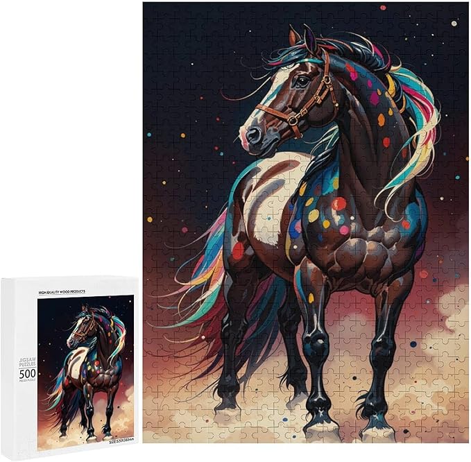 Jigsaw Puzzles for Adults 500 Piece - Colorful Horses Themed Wooden Puzzles，Stress Relief Games，Puzzle Games Challenge Puzzles，Educational Games，Family Puzzles