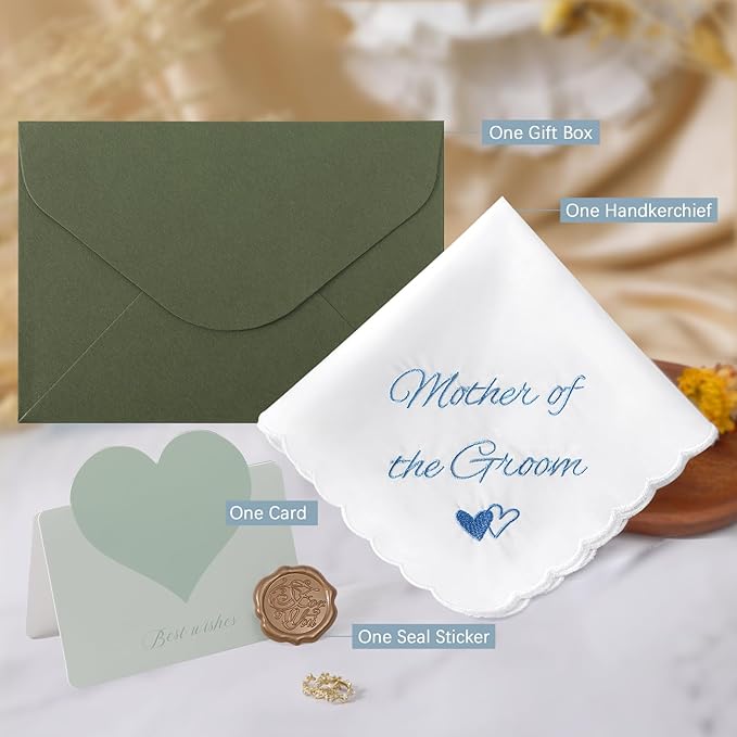 Wedding Handkerchief Something Blue for Bride, Mother Father of the Brides Groom Gifts, Embroidered Happy Tears Cotton Hanky