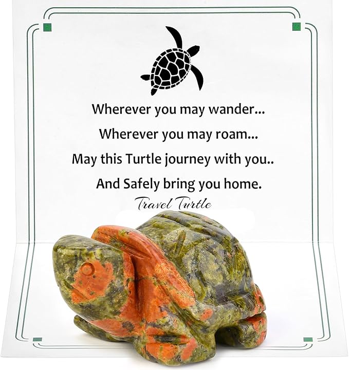 DUQGUHO 2" Travel Turtle Gift Decor Crystals Figurines Unakite Crystal Best Turtles Travels Gifts for Women Traveling Travelers Cute Decorations